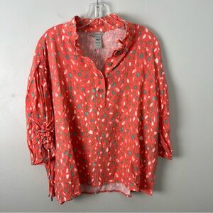 Multiples Linen Blend Coral Patterned Blouse